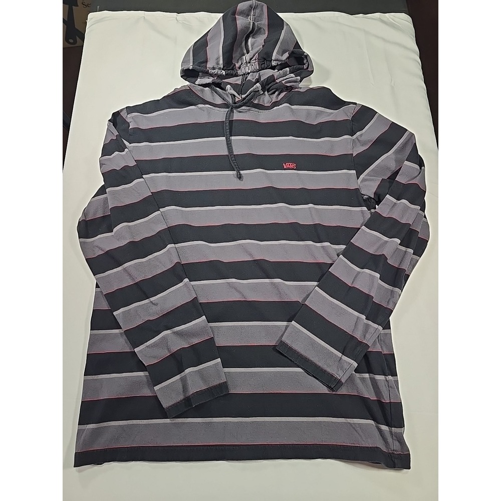 Vans Stripe Hooded Long Sleeve Shirt Men's XL Skater Streetwear Y2K